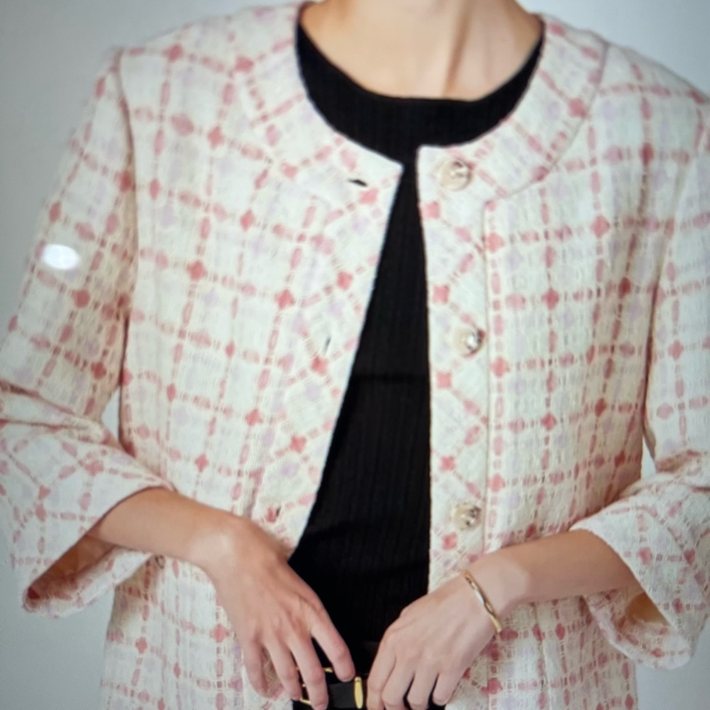 English Factory Pink and Cream Plaid Blazer